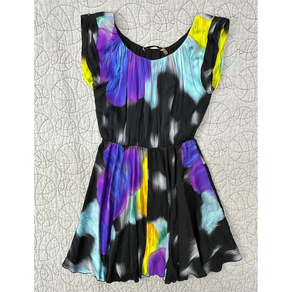 alice +‎ olivia Dress Black Multicolor Abstract Silk Mini / Women's XS